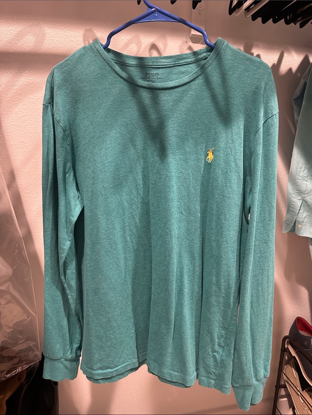 Polo by Ralph Lauren Teal Long-Sleeve Crewneck with Yellow Pony